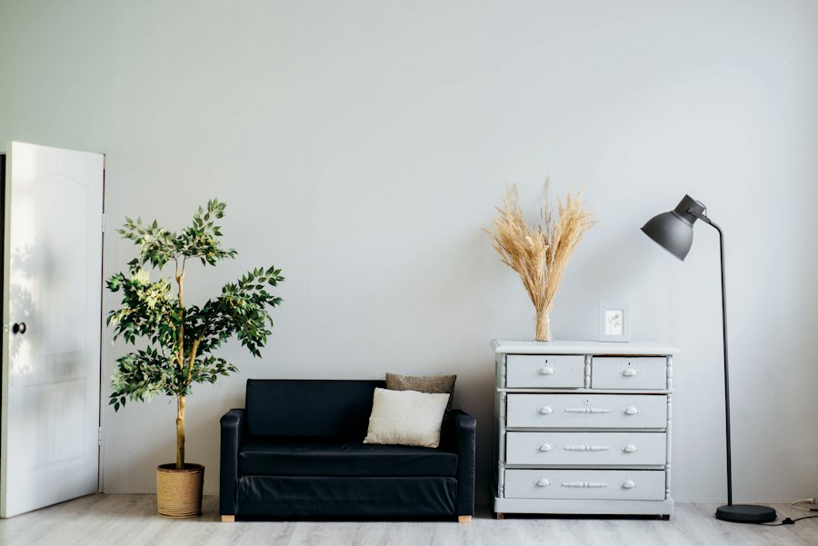 Minimal living room with fresh white walls